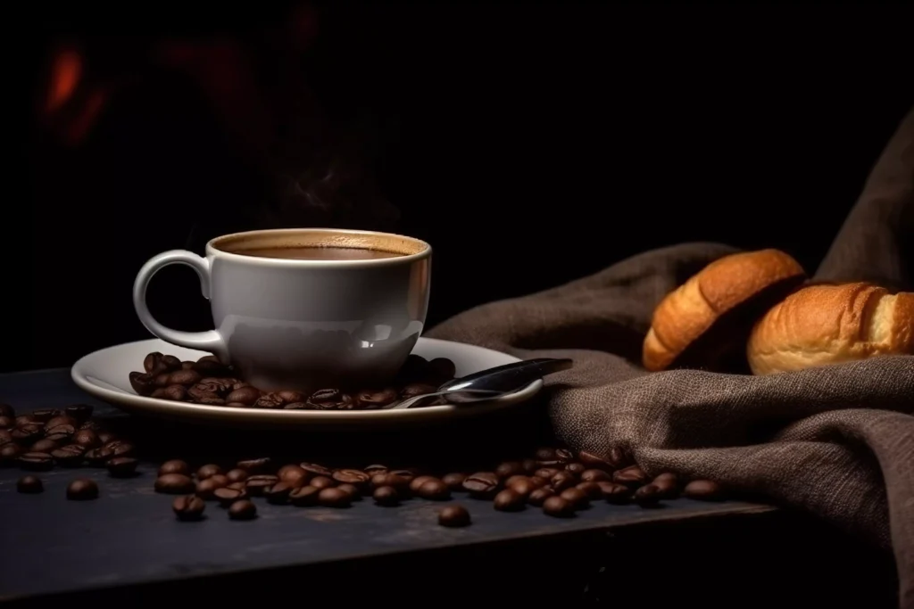 Xícara de Café ouro do Norte com pão